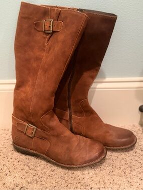 Born Tall Brown Suede Winter Boots with Buckle